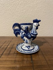 Vintage Gzhel Russian Porcelain Rooster Shaped Egg Cup picture