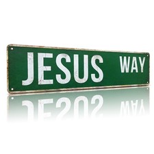 MOSM Jesus Way Metal Street Sign - Christian Wall Decor - Vintage 4x15, JESUS picture