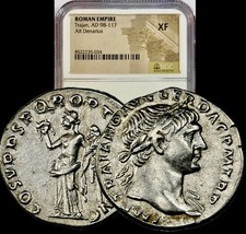 Exceptional 98-117 AD Trajan Ancient Roman Silver Denarius “OPTIMO PRINC” NGC XF picture