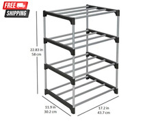 4-Tier Shoe Rack – Mainstays, Black & Silver, Metal Tubes, Holds 8 Pairs picture