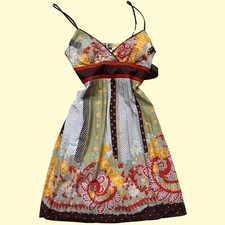 Y2K Vintage As U Wish Mixed Print Floral Boho Babydoll Dress Size 7 picture