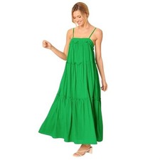 &merci Green Tiered Maxi Dress Small MDR8421 Tie Strap Textured Ruffle Summer picture