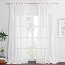 NICETOWN White Linen Sheer Curtains 84 inch Long 2 Panels, Adjustable Tie Top DI picture