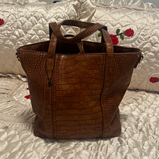 Malibu Skye Brown Croc Embossed Tote, Zodiac Theme Lined, Zip, Pockets picture