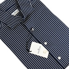 SONRISA Fior di Cotone Navy STRIPED Long Sleeve Cotton Dress Shirt 40 15.75 NWT picture