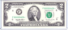 1995 $2 Federal Reserve Note Atlanta *STAR* Low 3 Digit Serial #F00000429* picture