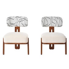 2PCS Cream Beige Seat with Abstract Line Gray Backrest, Rubber Wood Dining Chair picture