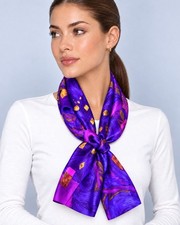NWT Vintage St. John by Marie Gray 100% Silk Scarf Purple African Violet picture