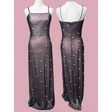 Vintage Papell Boutique Dress 8 Black Pink Bead Floral Mesh Formal Y2K 90s Prom picture