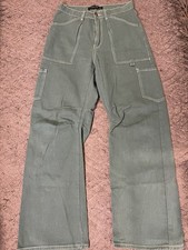 Lioness Miami Vice Cargo Pants-Sage Green White Stitch-Wide Leg-Women's Size S picture