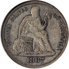 1867-S Seated Liberty Dime ANACS VF20 Great Eye Appeal Nice Strike picture