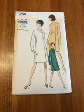 Vintage 1960s Vogue 6920 UNCUT Sewing Pattern Coatdress A-Line Size 16 Bust 36  picture