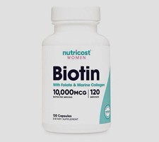 Nutricost Biotin 10,000 mcg w/ Folate & Marine Collagen, 120 Caps Women picture