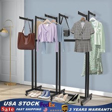 6-Arm Adjustable Black Iron Garment Display Rack With Wheels & Feet picture