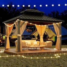 10x10ft/10x12ft Hardtop Gazebo &Nettings & Curtains, Aluminum Double Roof Gazebo picture