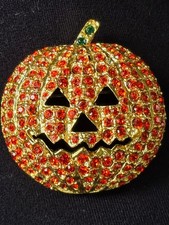 Vintage Signed Rare PELL Halloween Rhinestone Pumpkin/Jack-o-Lantern Brooch/Pin picture