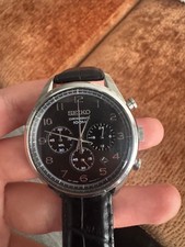 Seiko Chronograph 8T63-00C0 Quartz Black Leather Strap Men's Watch Used R8041086 picture