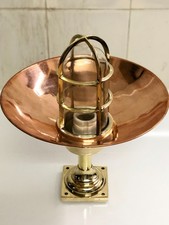 Copper Saucer Wall Mount Light Brass Stem Square Base Cage Dome Fixture picture