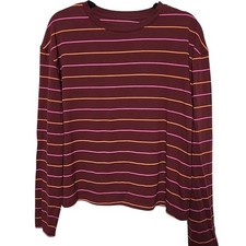 A New Day Womens Burgundy Striped Long Sleeve Crewneck T-Shirt Large NWT picture