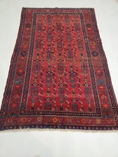 Antique Oriental Hand-Knotted Wool Area Rug Some Wear Red/Blue 4'3