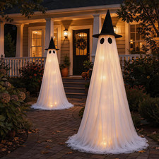 2 Pack 5 Ft Large Light Up Ghost Decor - Halloween Decorations Outdoor White picture