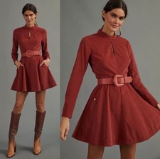 NEW Anthropologie Maeve Corduroy Fit & Flare Mini Dress Orange Size 2 Women's picture