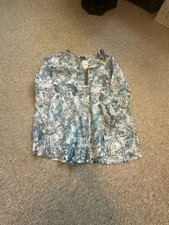 Tahari 100% Linen Blue Bird Floral Button Down Shirt Tunic Top 1X picture