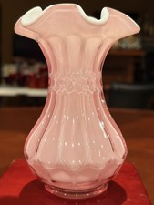 Gorgeous Vintage Fenton Dusty Rose Pink Overlay Flute & Dot Vase 5.5