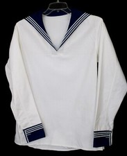 Authentic Soviet Navy Vintage 1980 Sailor Summer Shirt-Matroska Heavy Cotton picture
