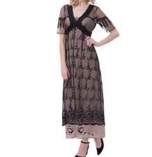 Romantic Goth Belle Poque Black Lace Maxi Dress Sz M Whimsigoth Rose Titanic picture