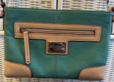 TIGNANELLO 1989 Organizer Shoulder Crossbody Turquoise Tan Leather Purse Handbag picture
