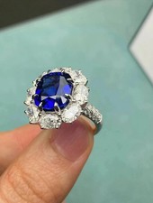 6.20 Ct Oval Cut Natural Sapphire & Diamond Wedding Ring 14K  White Gold picture