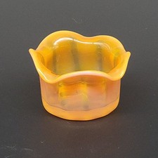 Antique MONOT & STUMPF French Art Glass Salt Cellar Pink Peach Gold 2.25