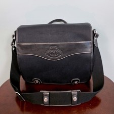 Ghurka Original Collection Black Twill Leather Messenger Bag Laptop Briefcase picture