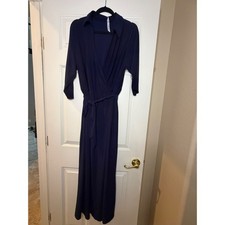 NY Collection Woman Navy Blue Faux Wrap Maxi Dress 2X 3/4 Sleeve picture