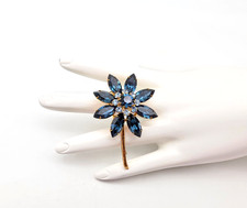 MARKED/SIGNED AUSTRIA BLUE FACETED CRYSTAL STONES VINTAGE FLOWER PIN/BROOCH WOW picture