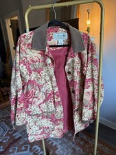 Vintage LL Bean Womens Red Floral Cotton Chore Coat Barn Jacket Small 90s picture
