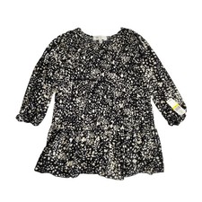 Fever Women's Printed Ruffled Ruched Top Black Medium picture