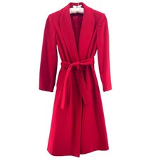 Vtg 90s Fleurette Red Wool Wrap Coat Womens S Small Belted Luxury Designer USA picture