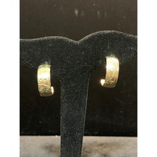 Ricky Ortiz Floral Engraved Gold Vermeil Sterling Silver J Hoop Earrings Vintage picture
