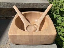RICHARD NISSEN (DENMARK) DANISH MODERN VINT 11” TEAK SALAD/FRUIT BOWL W/SERVERS picture