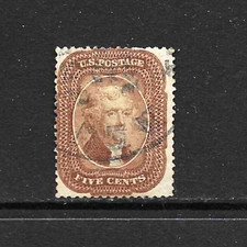 US Scott 28 Type I, Used red brown, 5 cent Jefferson, Fine, light cancel, nice picture