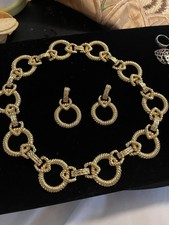 VINTAGE 1980’s PISCITELLI DESIGNER LARGE GOLD CABLE LINK NECKLACE & EARRING SET picture