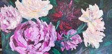 Sophie Dare Oil Floral Textured Palette Knife Painting of Peonies picture