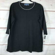 Karen Scott Sweater Womens 0X Black 3/4 Sleeve Tunic Round Neck Pullover Cotton picture