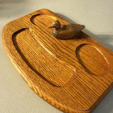 Vintage Oak Wood Duck Valet Tray Hand Carved Bird Jewelry Watch Organizer picture