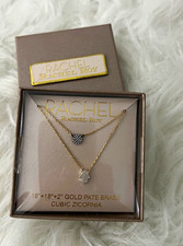 Rachel Roy Layered Pendant Necklace Gold Brass Pavé CZ Adjustable 16