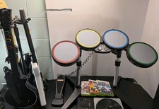 Xbox 360 Rock Band Bundle, Drums, 3 Guitars, Mic, DJ Turntable Fully Tested READ picture