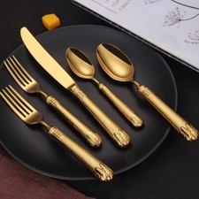 20-Piece Gold-Plated Silverware Set, Premium 18/10 Stainless Steel Flatware, picture