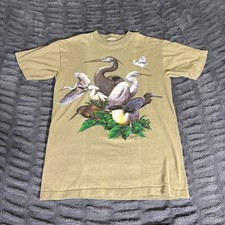 Vintage Habitat Bird Graphic T-Shirt Tan Single Stitch Nature Heron Egret 2000 picture